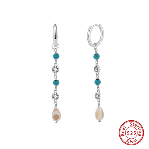 Turquoise Spiral Shell Drop Long Earrings